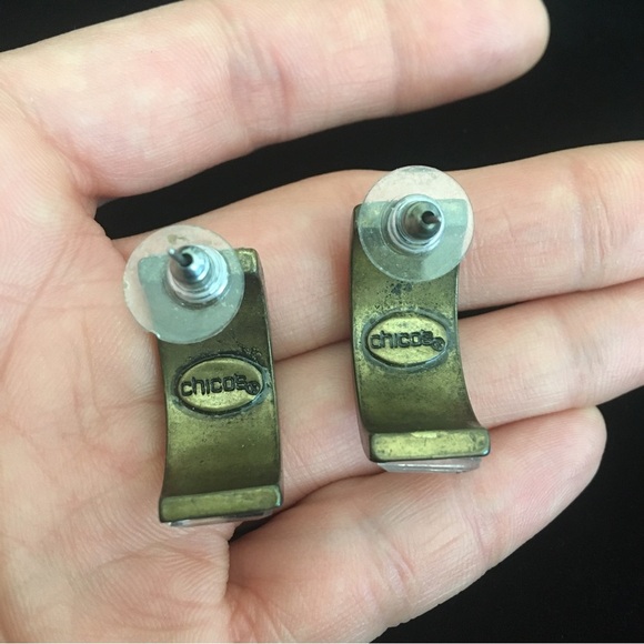 Chico’s Half Hoop White Rhinestone Crystal Earrings - Picture 2 of 6